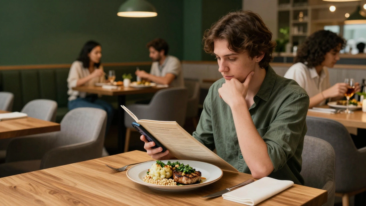 Person choosing a healthy vegetarian meal at a restaurant