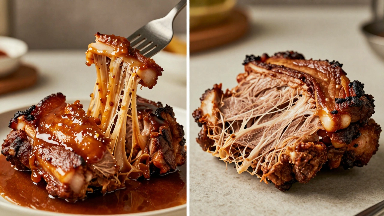 Comparison of juicy tender meat versus dry overcooked meat