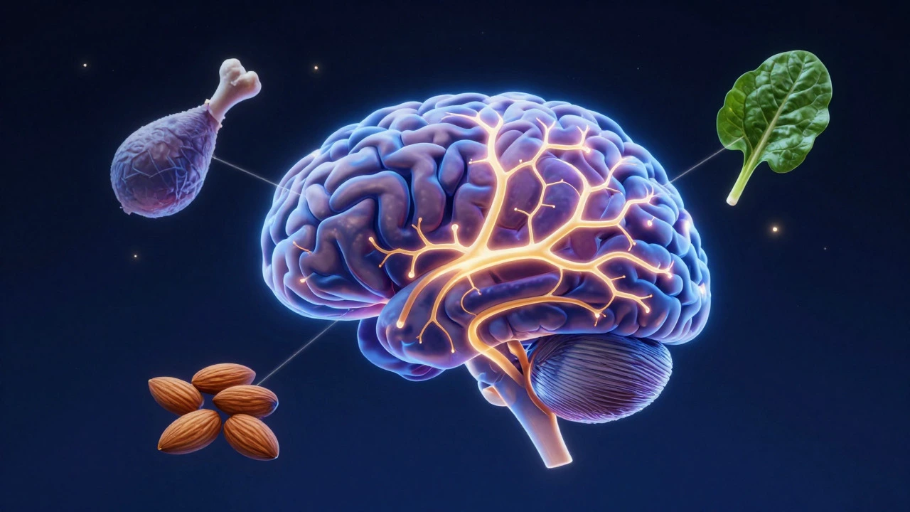 Illustration of brain chemistry linked to sleep foods