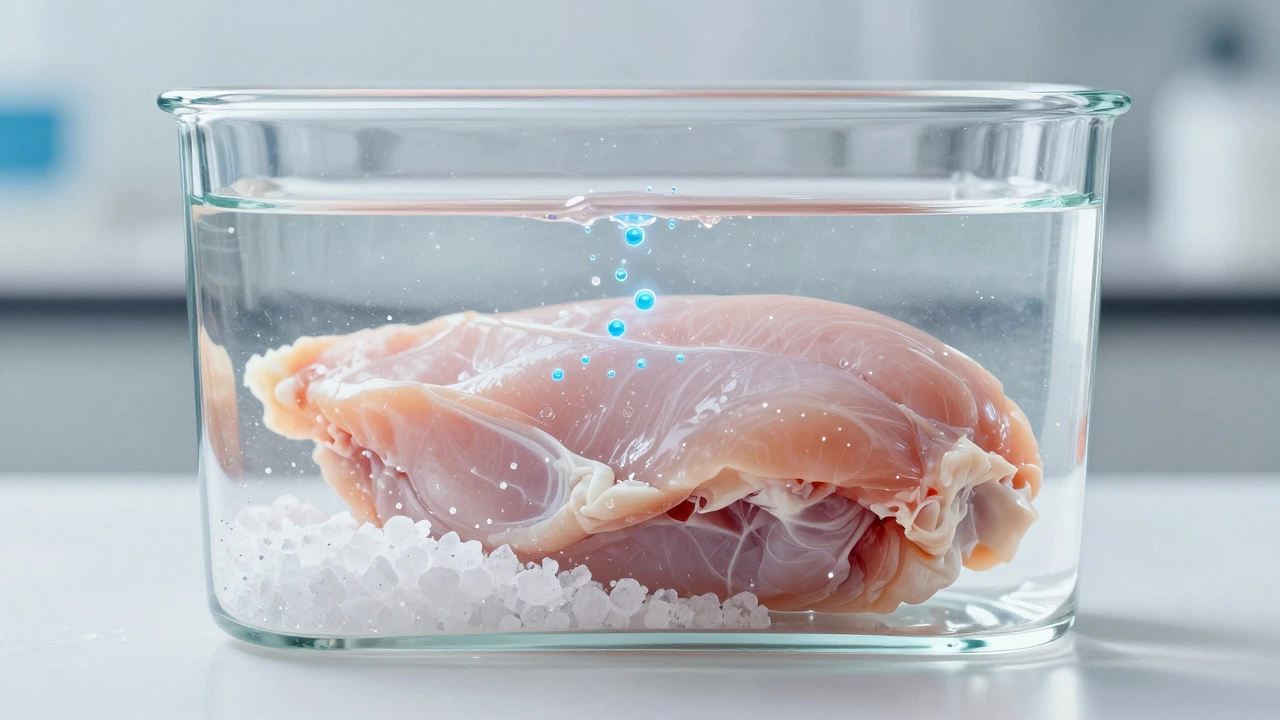 Chicken in salt brine illustrating moisture absorption process