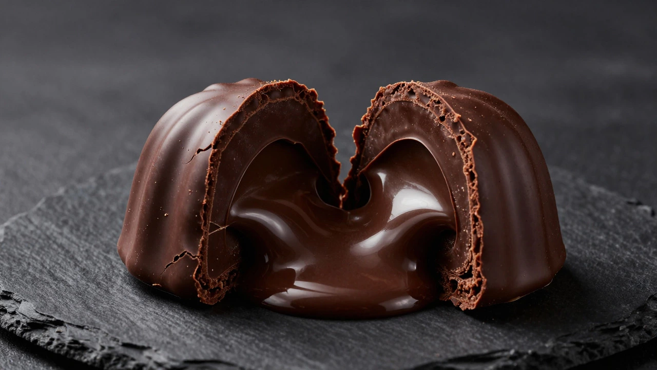 Chocolate fondant with a molten center on a slate plate