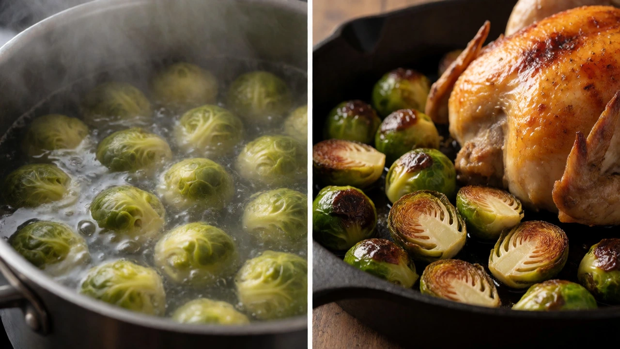 Comparison of boiled vs roasted Brussels sprouts with chicken