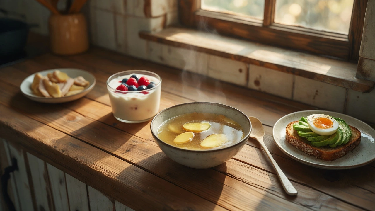 Comforting easy-to-eat foods like soup and yogurt