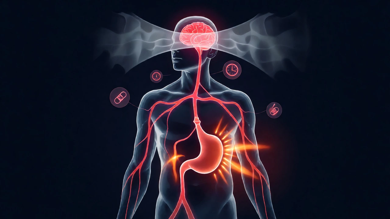 Diagram showing hunger signals blocked by stress hormones